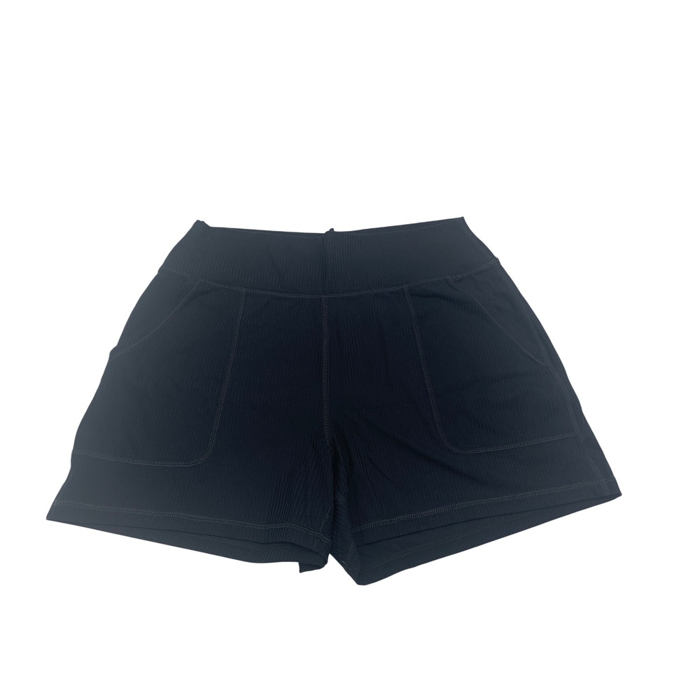 G4free Black Ribbed High Waisted Athletic Shorts with Pockets Womens Size Medium
